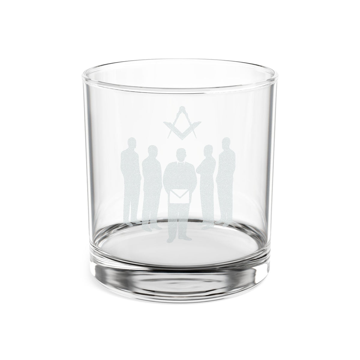 Master Mason Blue Lodge Whiskey Glass - Brotherhood Standing Figures Square & Compass