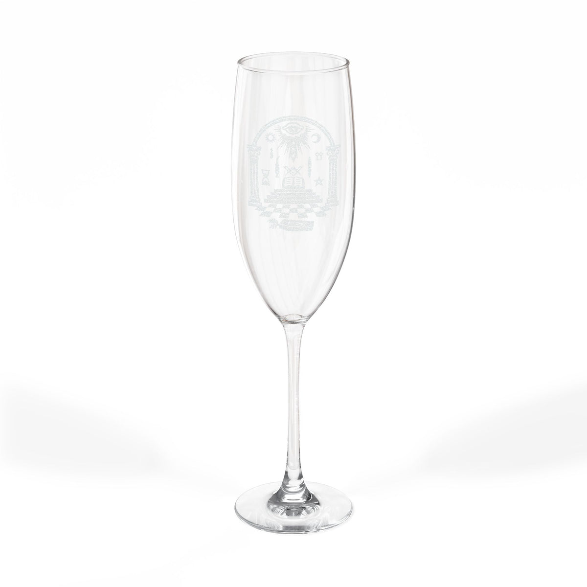 Master Mason Blue Lodge Champagne Flute - Checkered Floor Pillars All-Seeing Eye & Tools