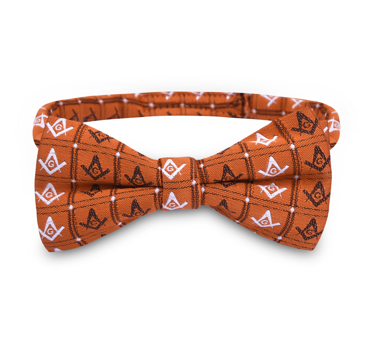 Master Mason Blue Lodge Bow Tie - Orange Square & Compass G Pattern - Bricks Masons