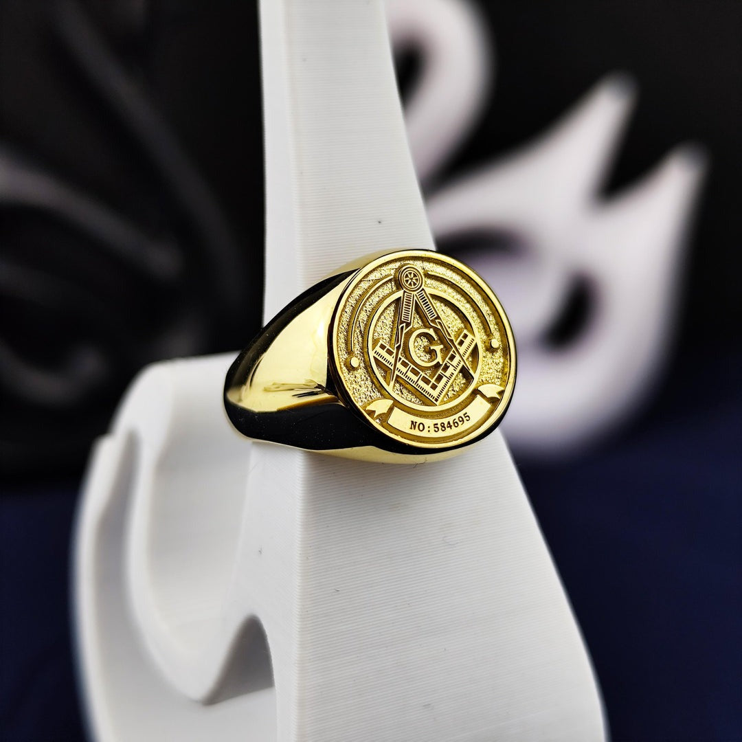 Master Mason Blue Lodge Ring - Square & Compass G Engraving Options - Bricks Masons