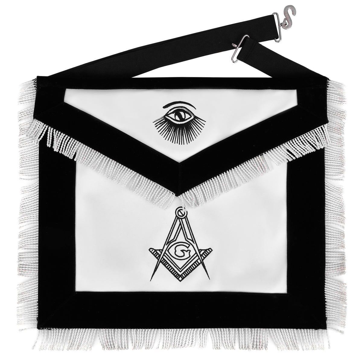 Master Mason Blue Lodge Apron - Black Velvet With Silver Machine Embroidery - Bricks Masons