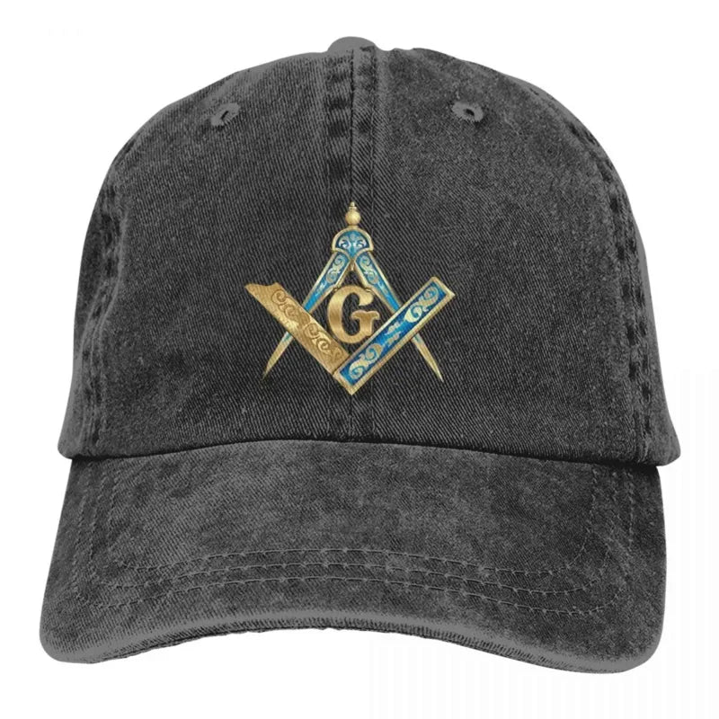 Master Mason Blue Lodge Baseball Cap - Blue & Gold Square Compass - Bricks Masons
