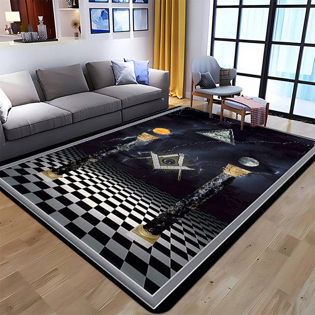 Master Mason Blue Lodge Rug - Square and Compass G Printed - Bricks Masons