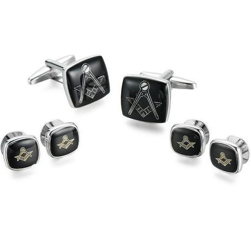 Master Mason Blue Lodge Tuxedo Stud - 6 Pieces Black & Silver - Bricks Masons