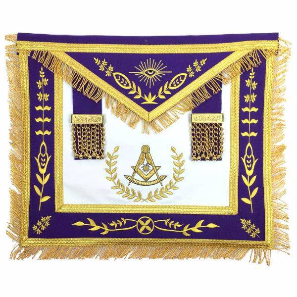 Past Master Blue Lodge Apron - White & Purple with Gold Fringe - Bricks Masons