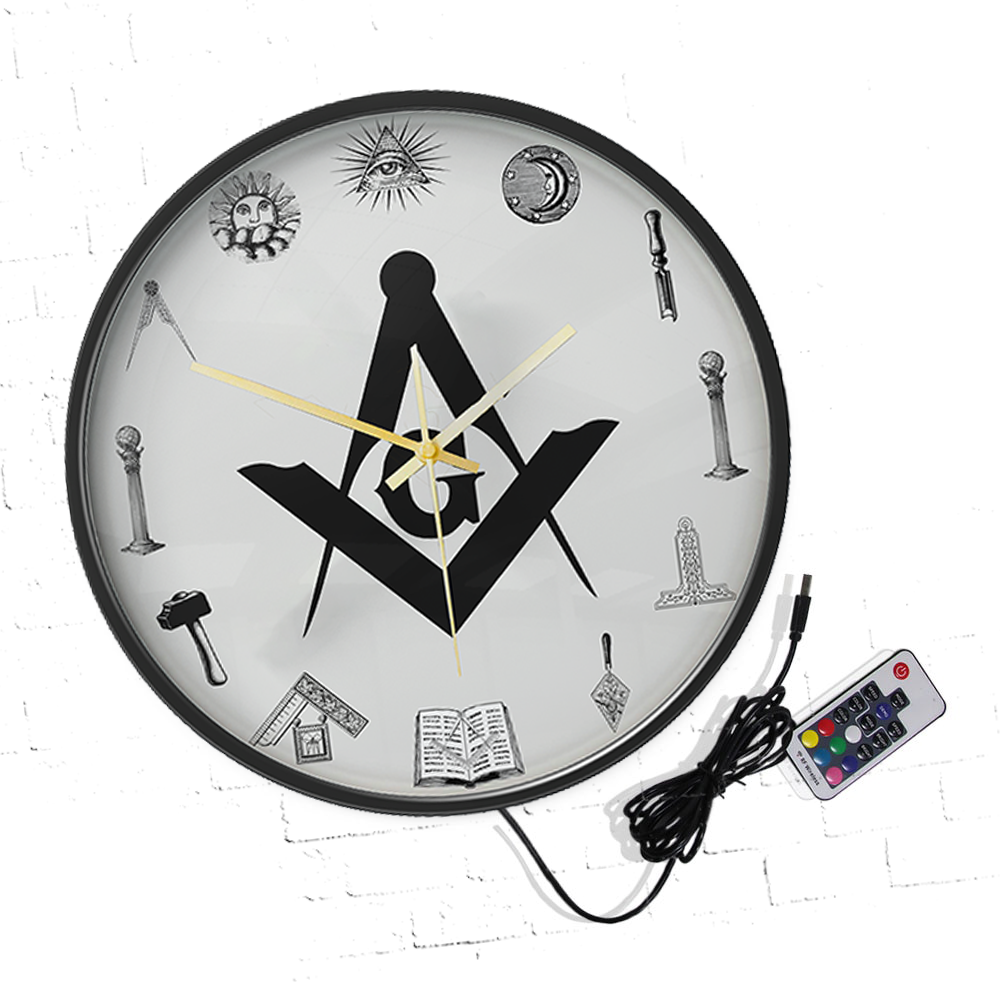 Master Mason Blue Lodge Clock - Frame with LED - Bricks Masons