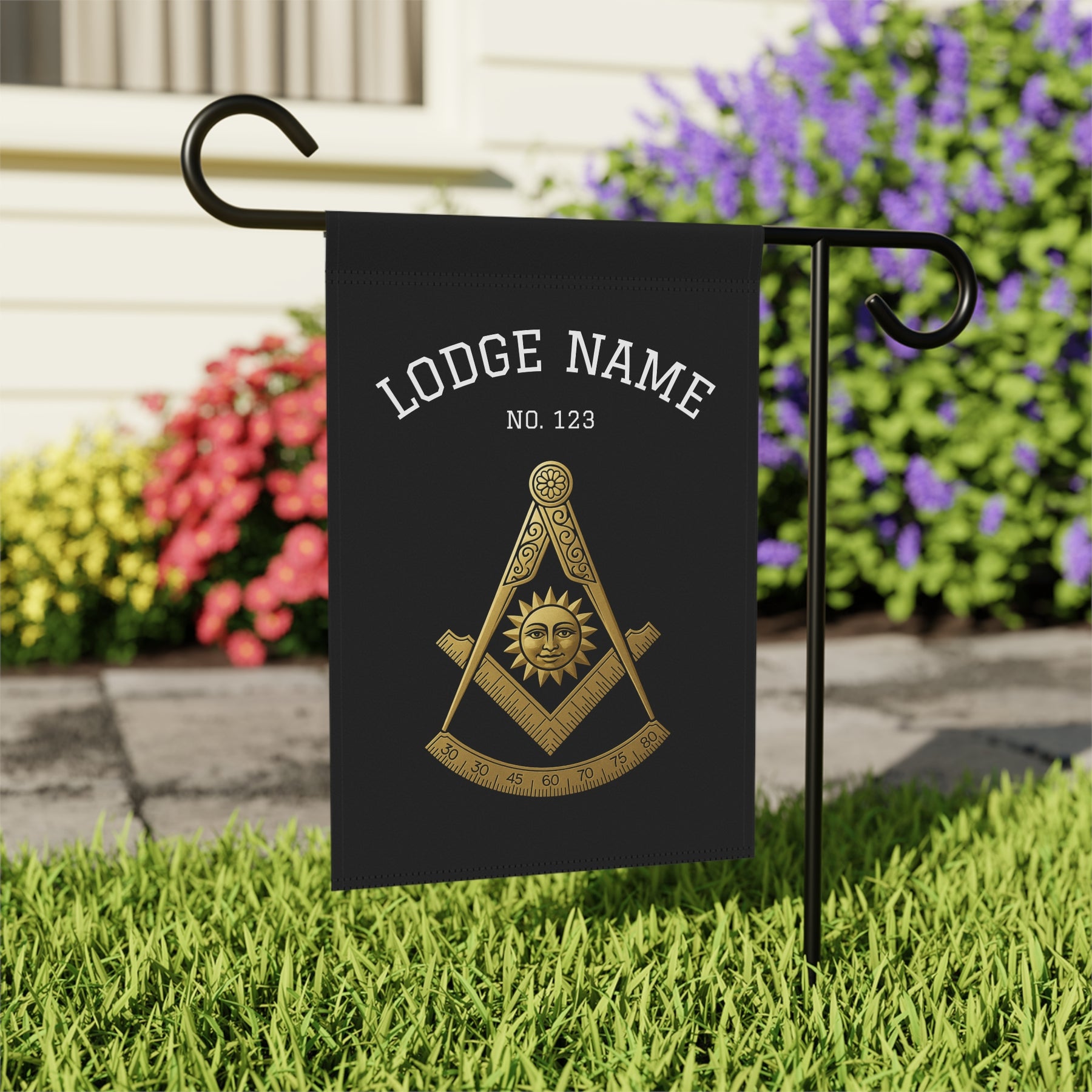 Past Master Blue Lodge Yard Flag - Square & Compass With Personalization - Bricks Masons