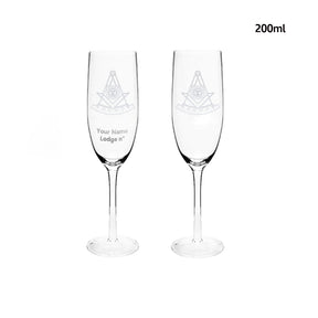 Past Master Blue Lodge California Regulation Champagne Flute - 2 Pieces Set - Bricks Masons