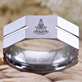 Past Master Blue Lodge California Regulation Ring - Tungsten Carbide Personalizable - Bricks Masons