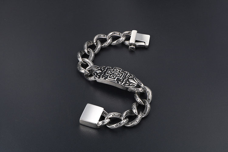 Knights Templar Commandery Bracelet - Silver Cross In Titanium Steel - Bricks Masons