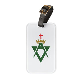Allied Masonic Degrees Luggage Tag - White With Black Leather Strap - Bricks Masons