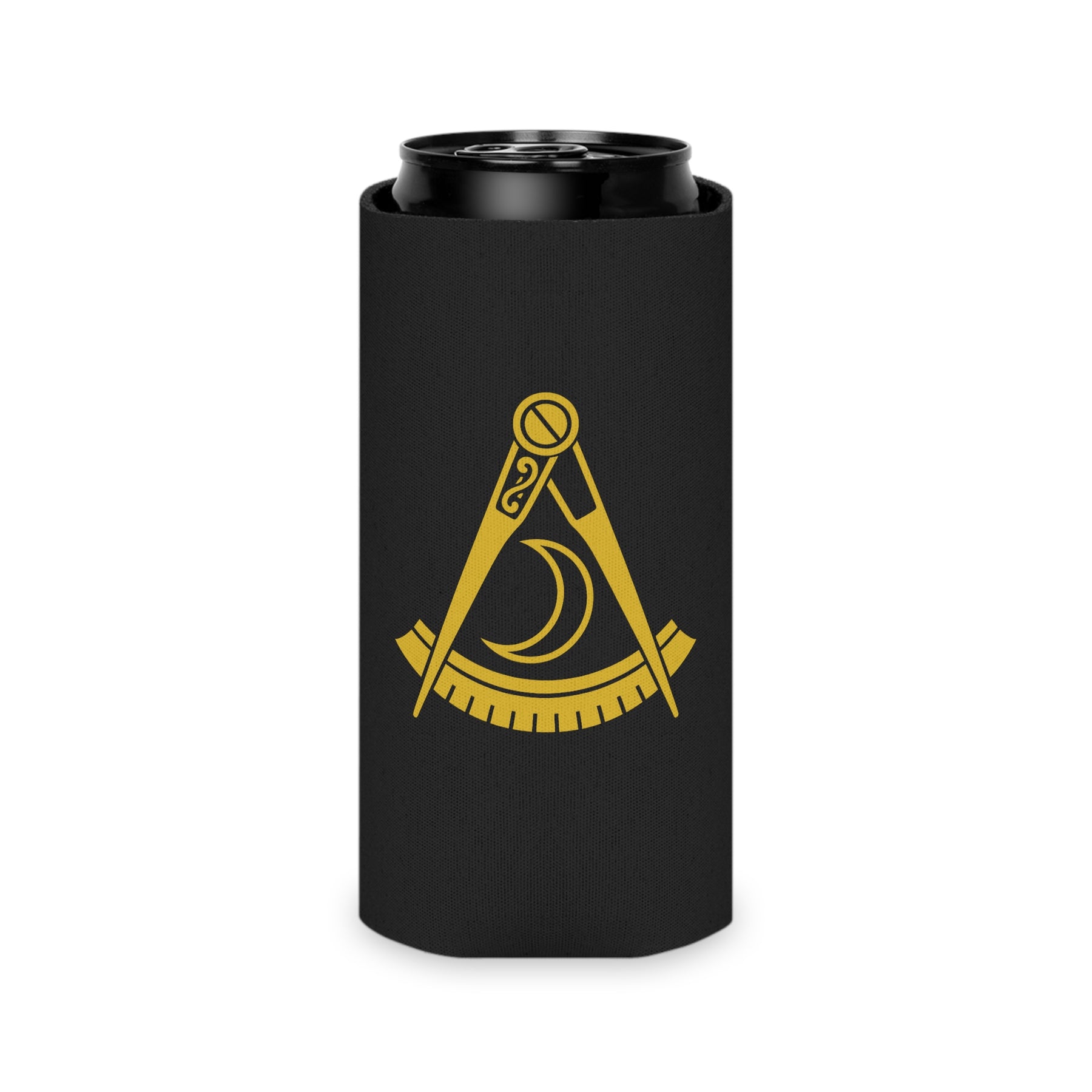 District Deputy Grand Master Blue Lodge Can Cooler - Black & Gold Square & Compass - Bricks Masons