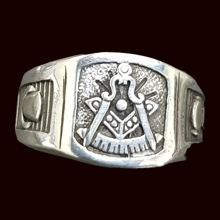 Masonic Ring Plumb Line Spade Silver Masonry 1.4 cm Art 1095 - Bricks Masons