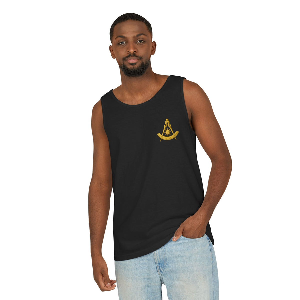 Past Master Blue Lodge Tank Top - Garment-Dyed Compass With Sun & Quadrant - Bricks Masons