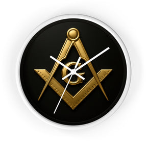 Master Mason Blue Lodge Clock - S&C with G Design on Wood Frame - Bricks Masons