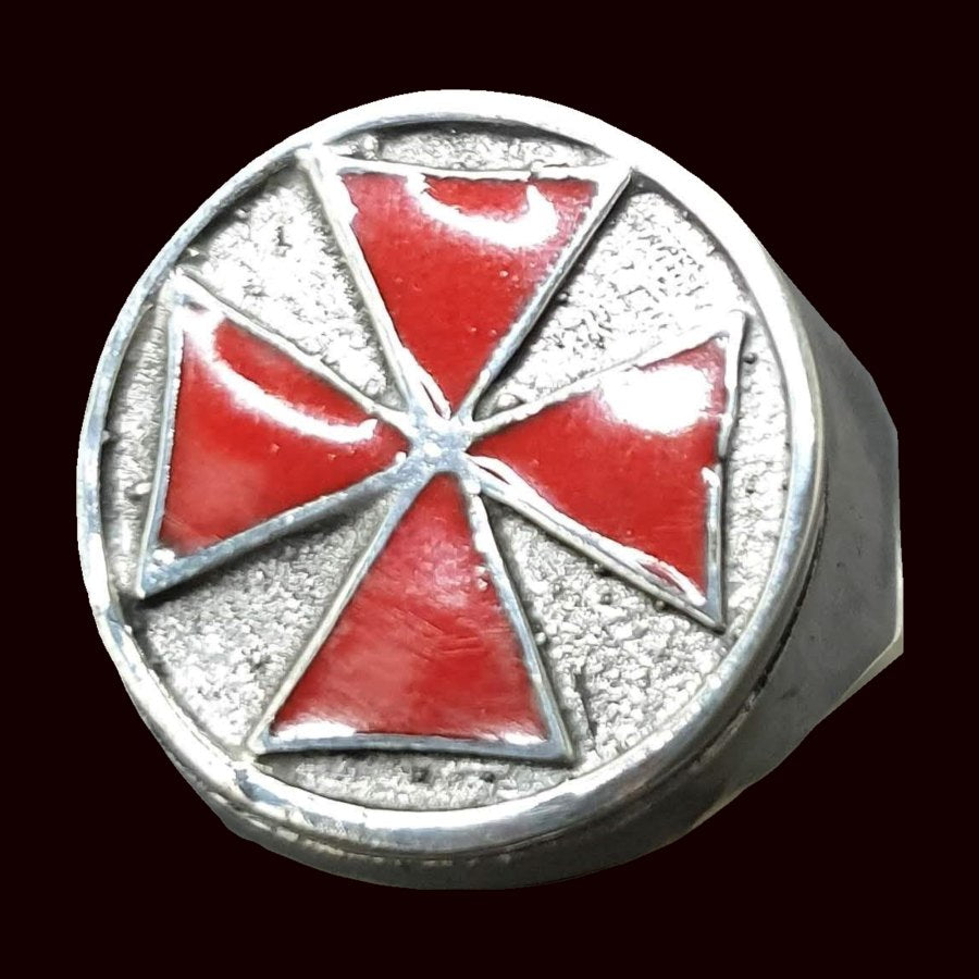 Templar Cross Ring, Enameled in Silver, 1.8 cm, 12 g, Art. 1209 - Bricks Masons