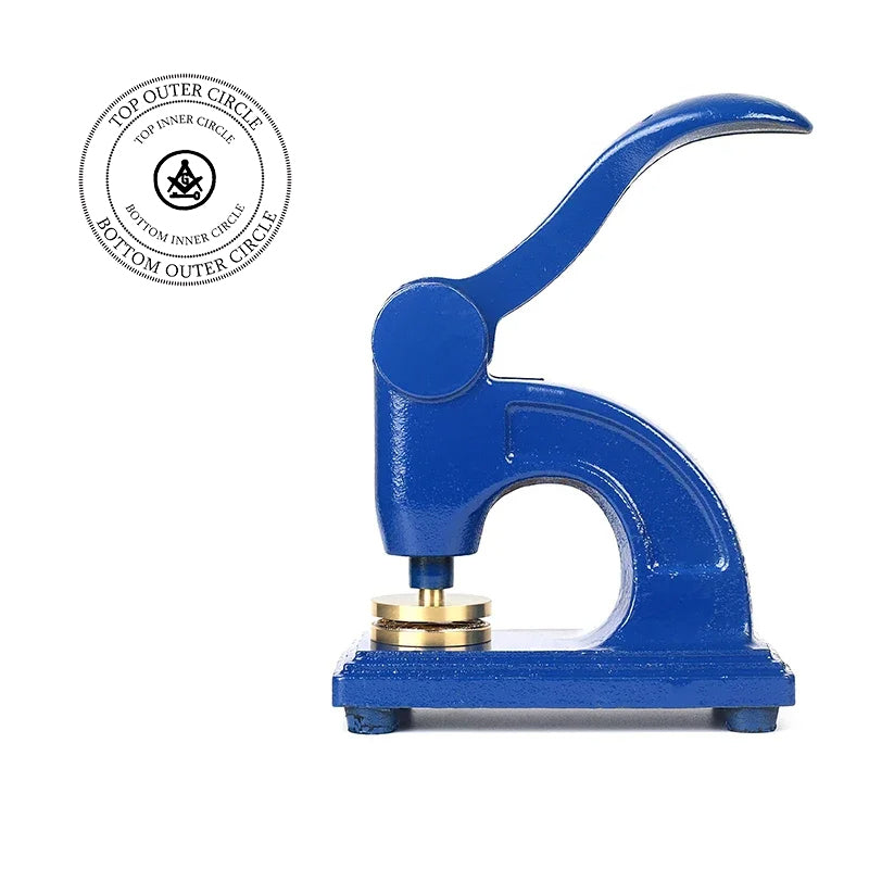International Masons Long Reach Seal Press - Heavy Embossed Stamp Blue Color Customizable - Bricks Masons