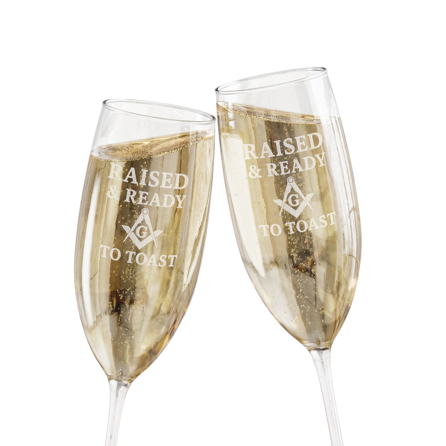 Master Mason Blue Lodge Champagne Flute - Raised and Ready To Toast with S&C G - Bricks Masons