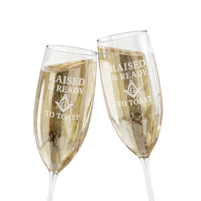 Master Mason Blue Lodge Champagne Flute - Raised and Ready To Toast with S&C G - Bricks Masons