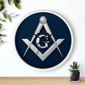 Master Mason Blue Lodge Clock - S&C G Emblem on Wood Frame - Bricks Masons