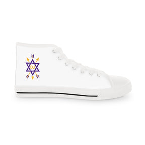 Order of the Secret Monitor Sneaker - High Top Black & White Gold & Purple Emblem - Bricks Masons
