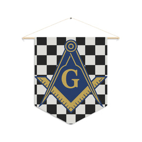 Master Mason Blue Lodge Pennant - S & C G Surrounded by Checkered Design - Bricks Masons