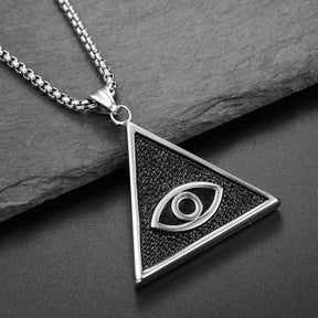 Eye Of Providence Necklace - Titanium Steel Black & Silver Pendant - Bricks Masons