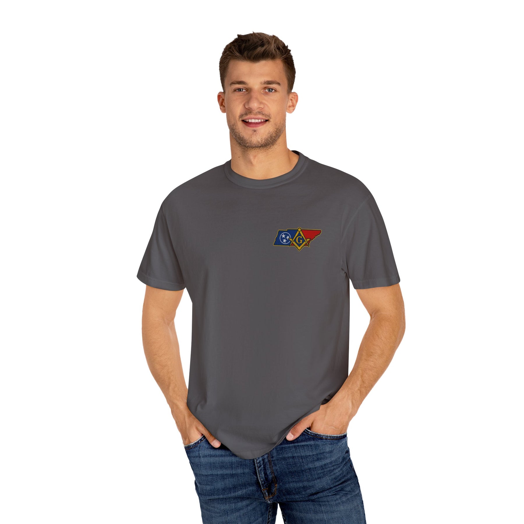 Master Mason Blue Lodge T-Shirt - Garment-Dyed Tennessee Mason - Bricks Masons