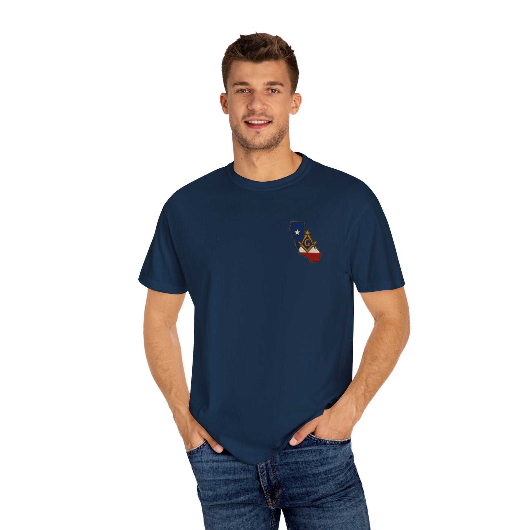 Master Mason Blue Lodge T-Shirt - Garment-Dyed California Mason - Bricks Masons