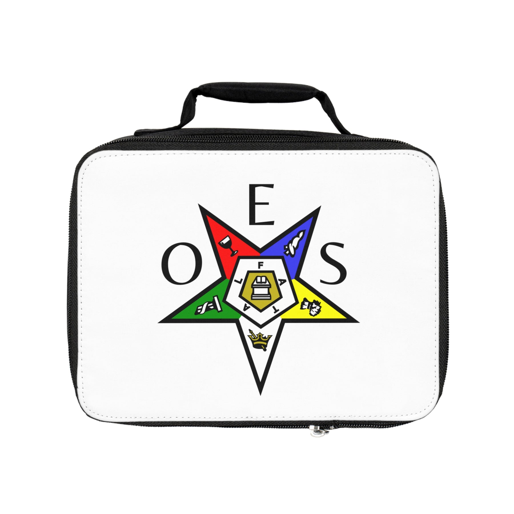 OES Lunch Bag - White With Colorful Star Fully Insulated - Bricks Masons