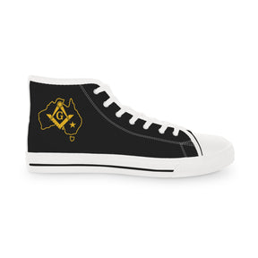 Master Mason Blue Lodge Australia Jurisdiction Sneaker - High Top Black & White Golden Map - Bricks Masons