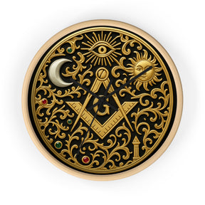 Master Mason Blue Lodge Clock - S&C G with Sun Moon & Eye with Golden Ornates - Bricks Masons