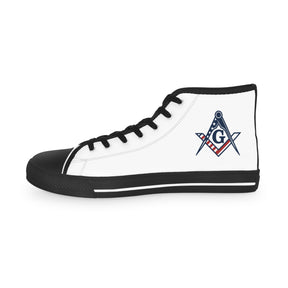 Master Mason Blue Lodge Sneaker - High Top Black & White Sole with USA FLAG S&C G - Bricks Masons