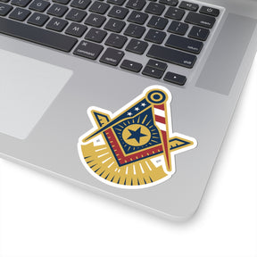 Past Master Blue Lodge Sticker Decal - Kiss-Cut US Flag - Bricks Masons