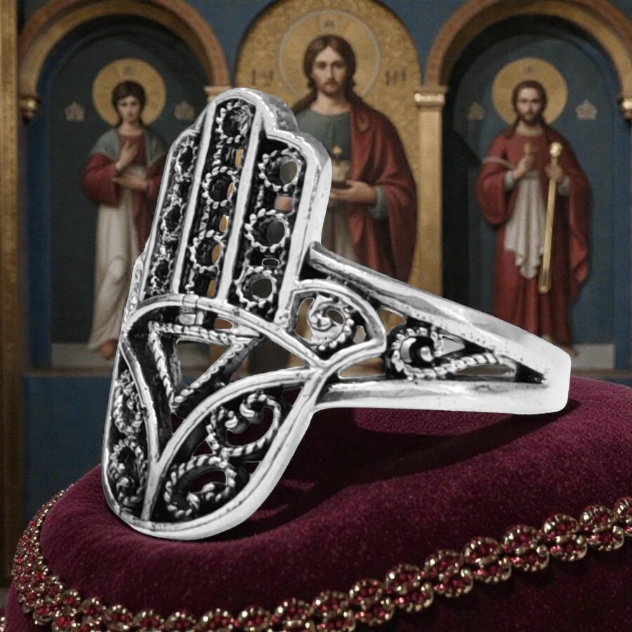 Fatima Hand Ring Hamsa in Silver 2 x 1 cm 6 g Art 1400 - Bricks Masons