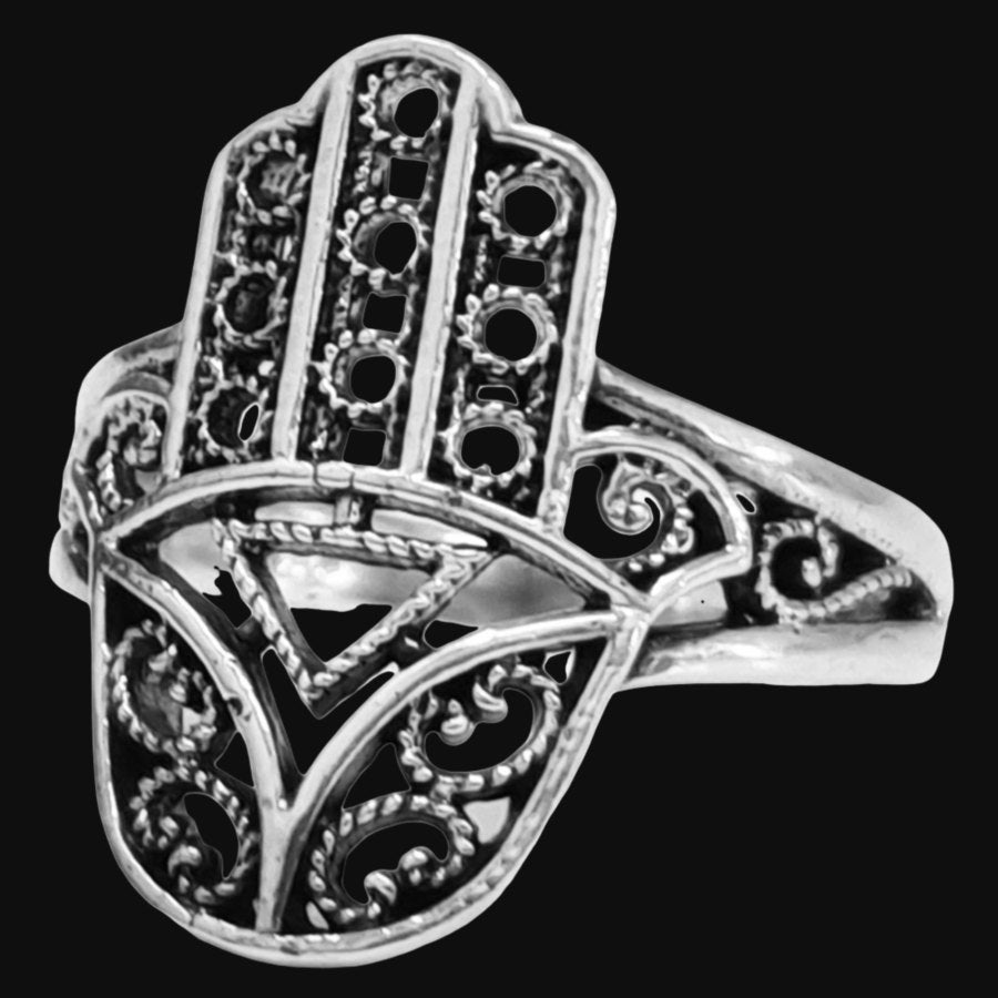 Fatima Hand Ring Hamsa in Silver 2 x 1 cm 6 g Art 1400 - Bricks Masons