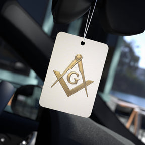 Master Mason Blue Lodge Car Air Freshener - Gold Square & Compass with G - Bricks Masons