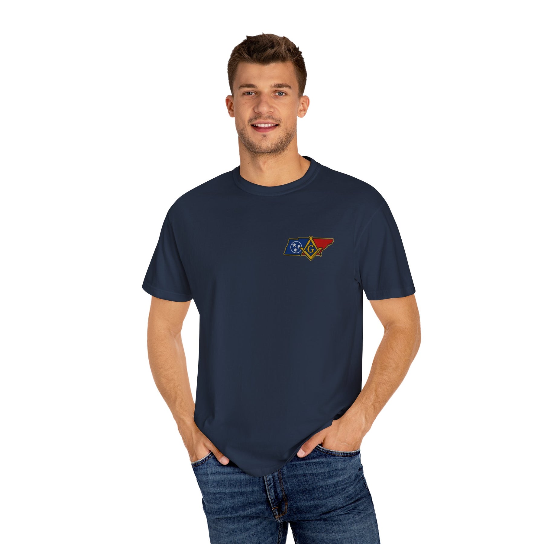 Master Mason Blue Lodge T-Shirt - Garment-Dyed Tennessee Mason - Bricks Masons