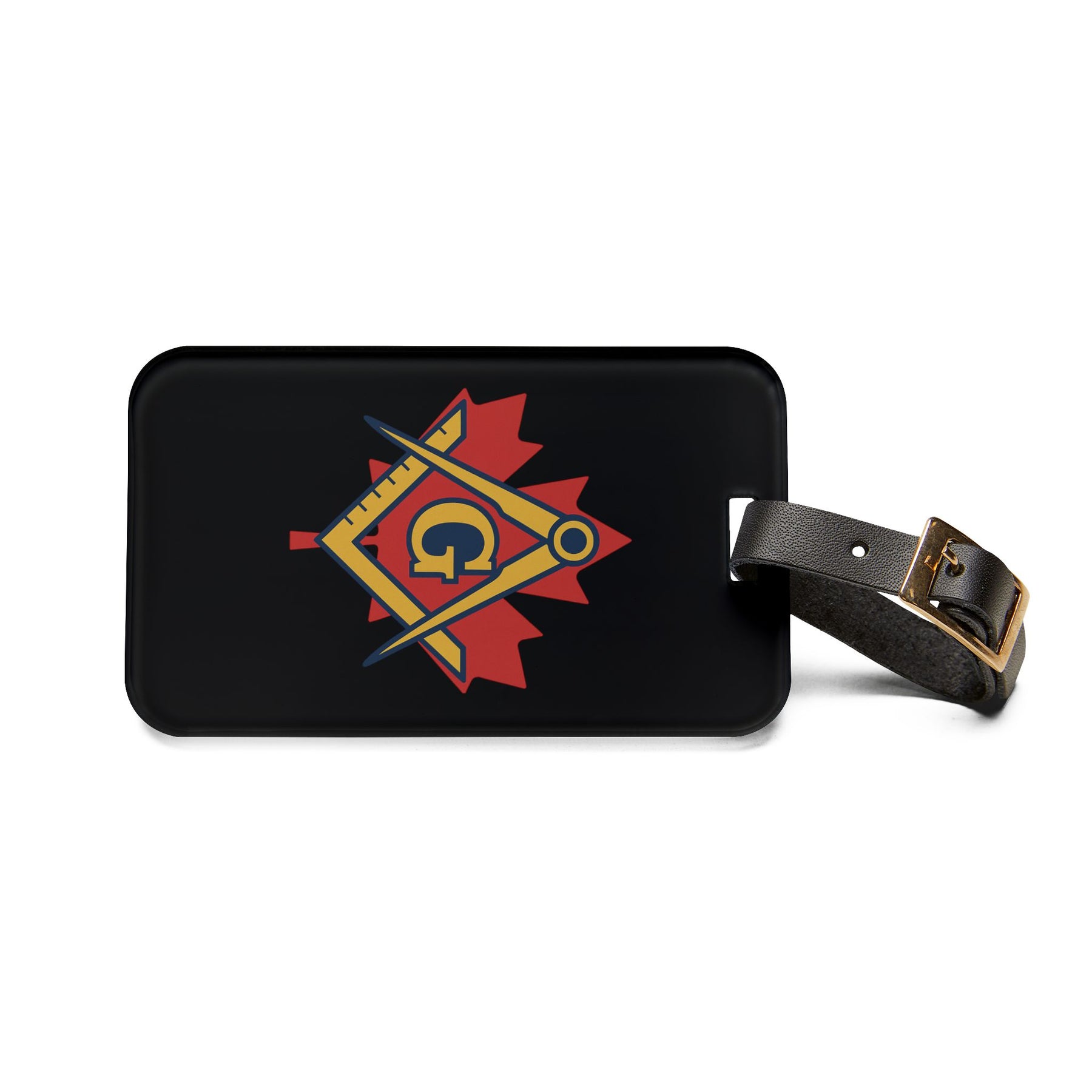 Master Mason Blue Lodge Canada Jurisdiction Luggage Tag - Maple Leaf Black Leather Strap - Bricks Masons