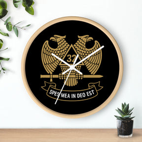 32nd Degree Scottish Rite Clock - Double Headed Eagle on Black Dial with Motto - Bricks Masons