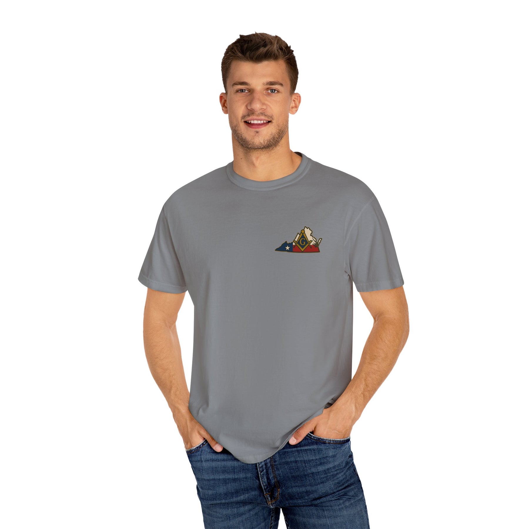 Master Mason Blue Lodge T-Shirt - Garment-Dyed Virginia Mason - Bricks Masons