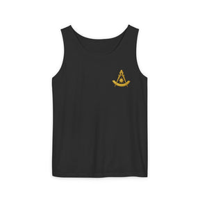 Past Master Blue Lodge Tank Top - Garment-Dyed Compass With Sun & Quadrant - Bricks Masons