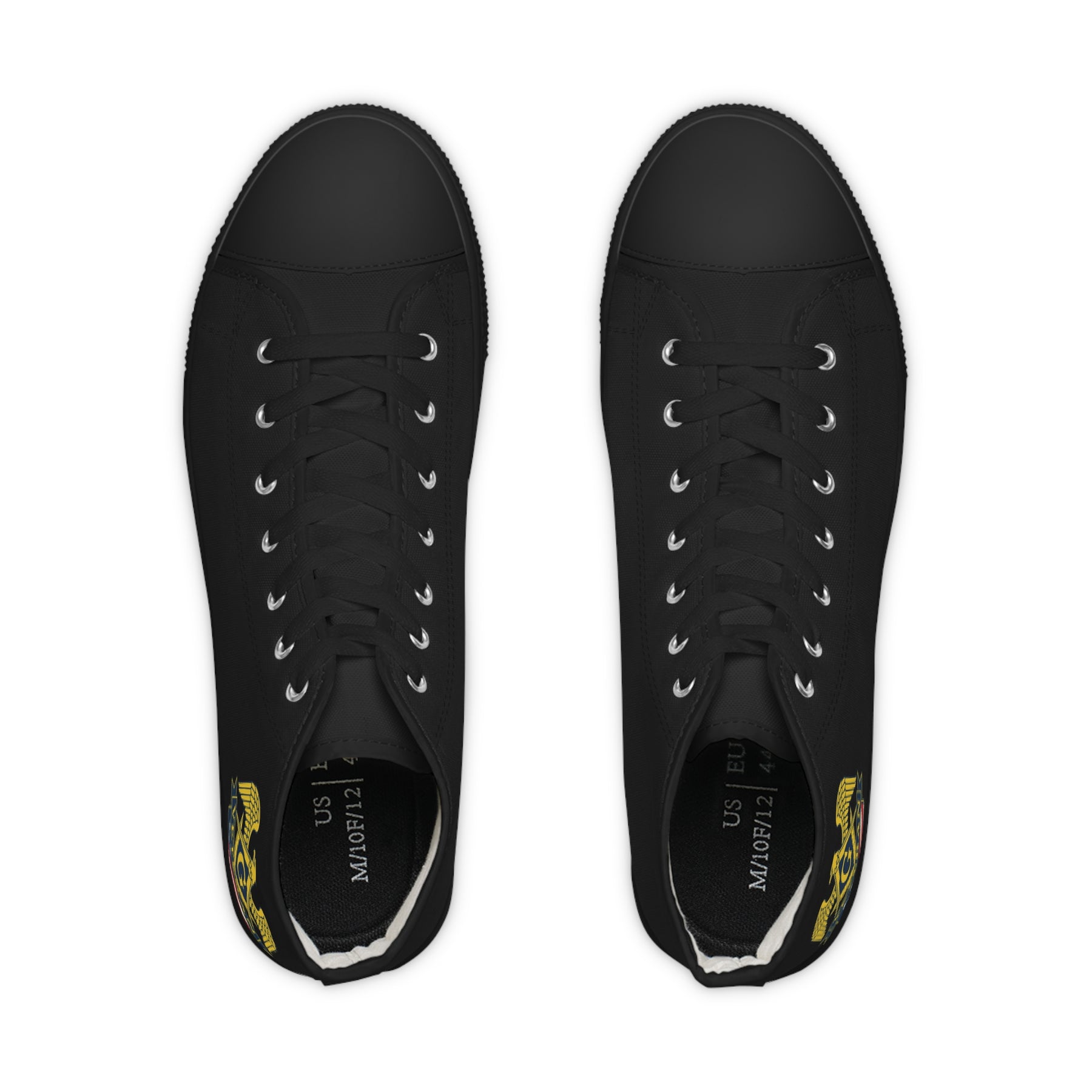Master Mason Blue Lodge Sneaker - High Top Black & White Sole Black Canvas Veteran Mason - Bricks Masons