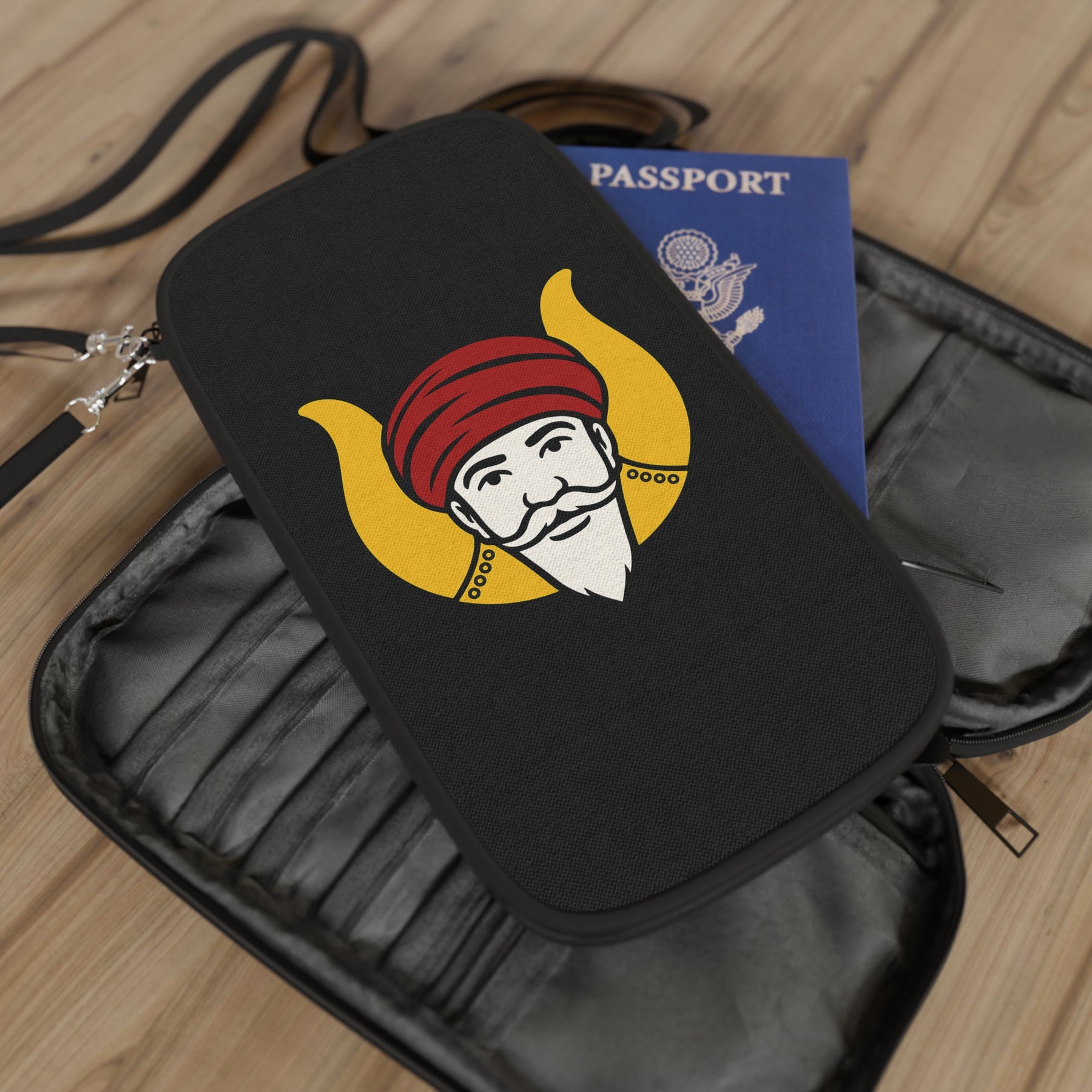 GROTTO Passport Wallet - Black With Shoulder & Wrist Strap - Bricks Masons