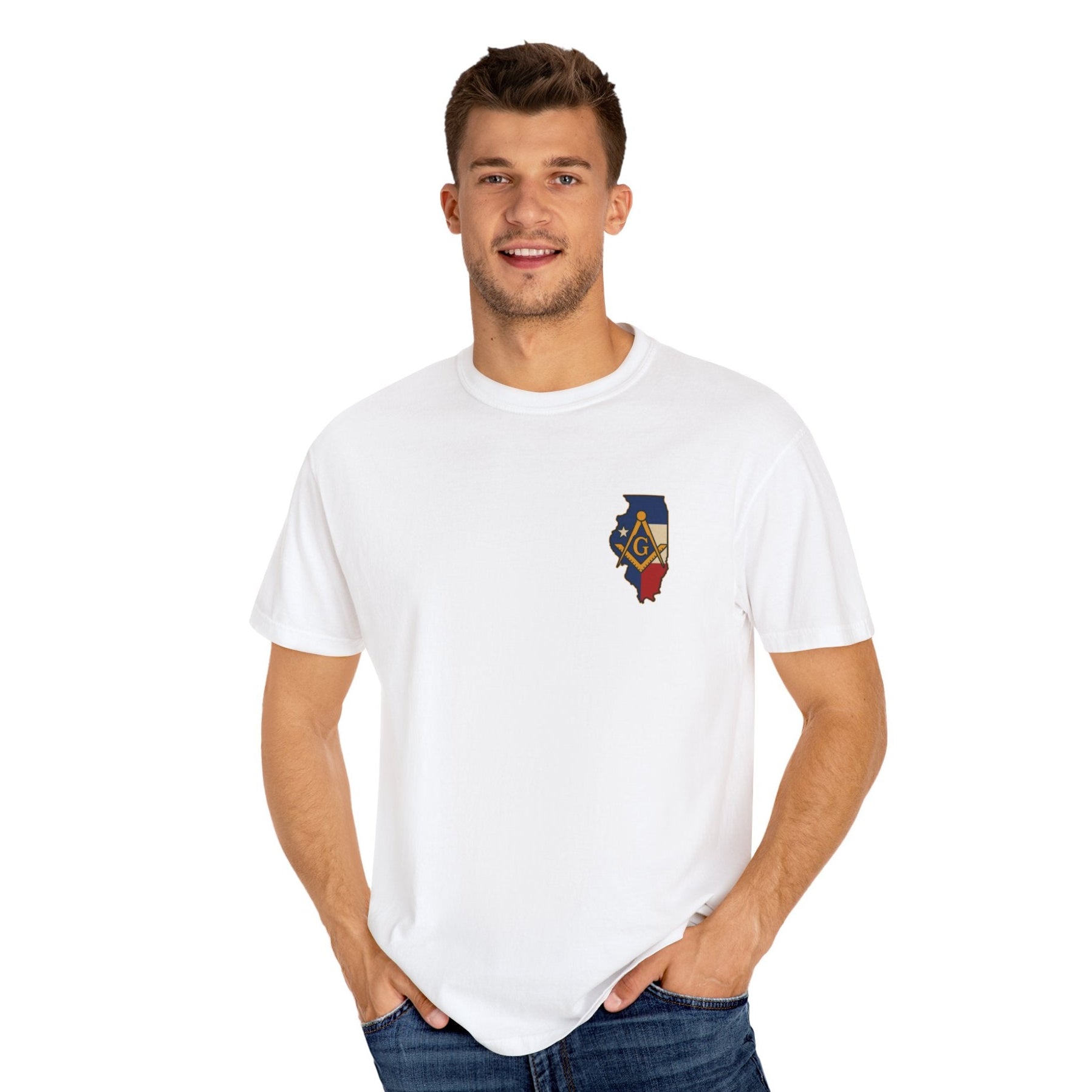 Master Mason Blue Lodge T-Shirt - Garment-Dyed Illinois Mason - Bricks Masons