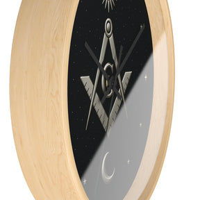 Master Mason Blue Lodge Clock - S&C on Wooden Frame with Plexiglass Cover - Bricks Masons