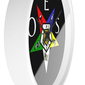OES Clock - Colorful Star Emblem with OES Lettering on Wooden Frame - Bricks Masons