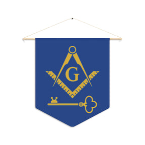 International Masons Pennant - Square and Compass G on Blue Polyester Twill - Bricks Masons