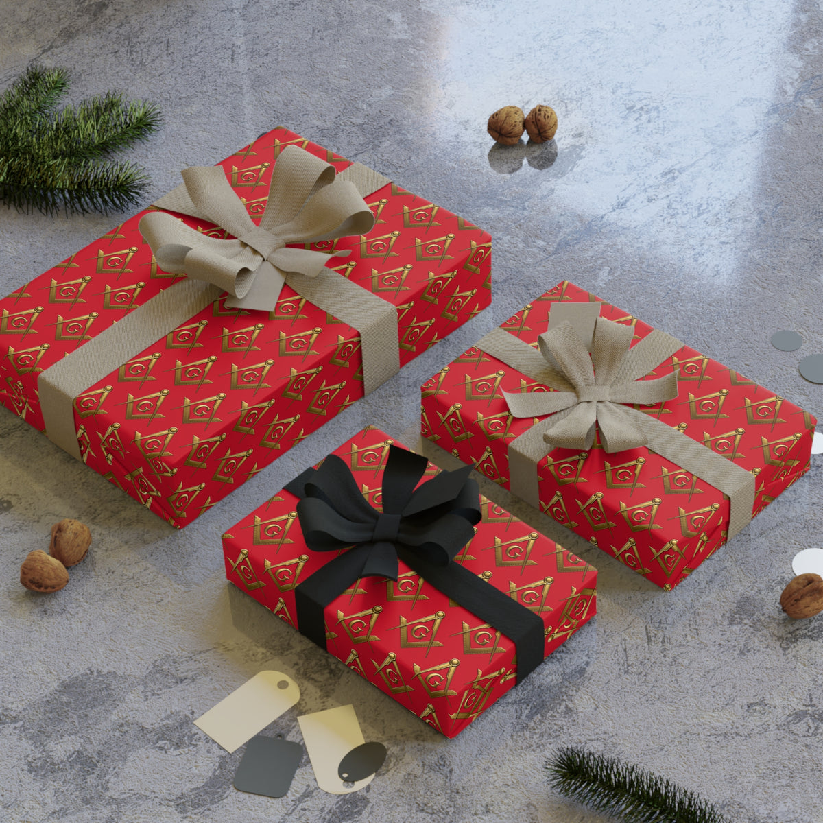 Master Mason Blue Lodge Wrapping Paper - Square & Compass G Christmas Edition - Bricks Masons