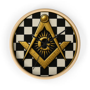 Master Mason Blue Lodge Clock - G and Square & Compass Checkered Dial - Bricks Masons